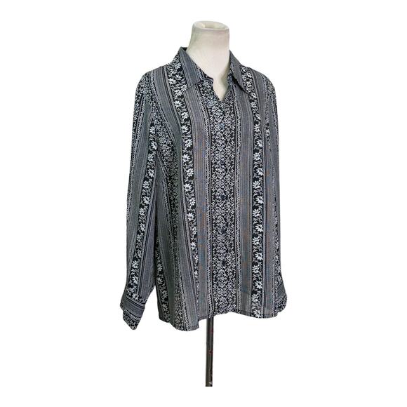 LANE BRYANT Black Printed Stripes Sheer Buttoned Shirt size 14/16 - Picture 8 of 10